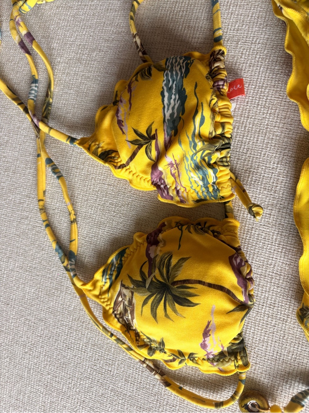 Yellow Tropical Print String Bikini Top - Agua Doce - Never Worn